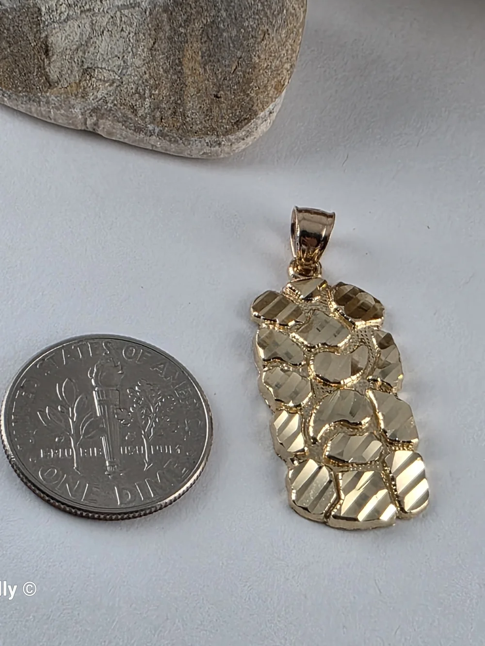 14K Yellow Gold Diamond-Cut Nugget Design Pendant - Solid Gold!